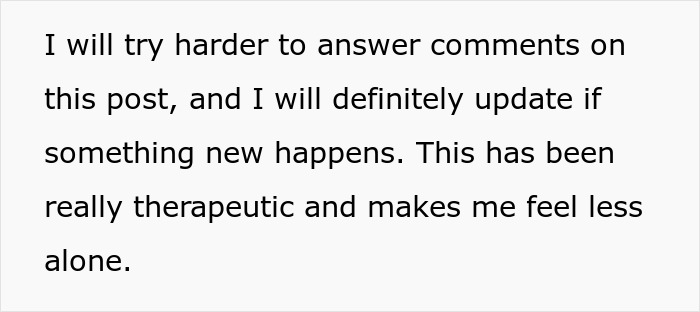 Text sharing feelings of being less alone and promising updates on a post, related to a ‘work wife’ issue. Text sharing feelings of being less alone and promising updates on a post, related to a ‘work wife’ issue.