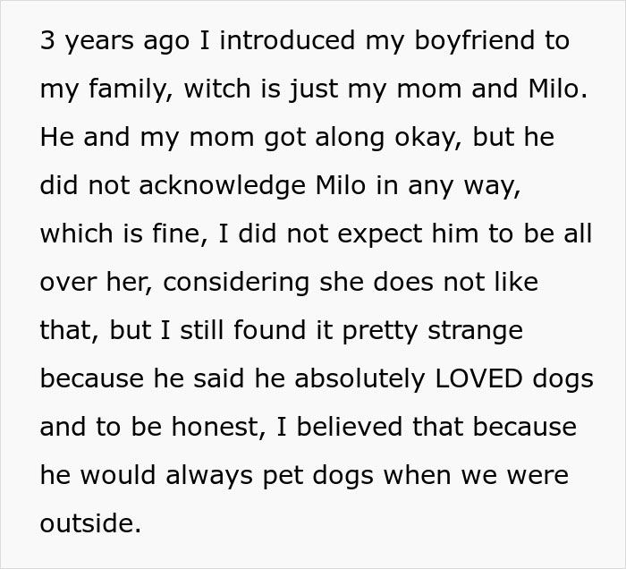 Woman shares story of boyfriend ignoring her dog, raising concerns about his love for dogs. Woman shares story of boyfriend ignoring her dog, raising concerns about his love for dogs.
