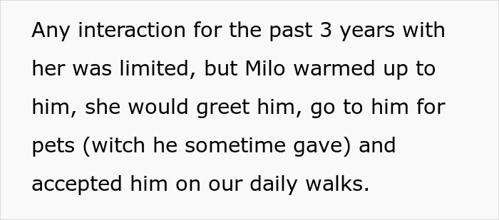 Text describing a dog's interactions with a woman and her boyfriend over three years. Text describing a dog's interactions with a woman and her boyfriend over three years.