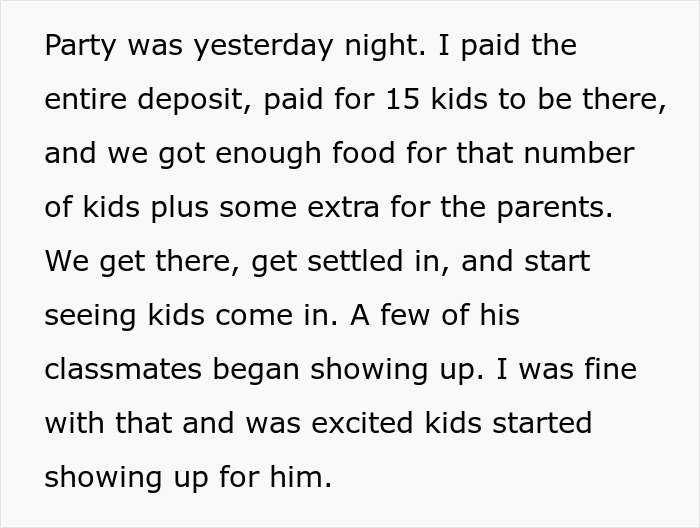 Text about a parent preparing a party; mentions kids attending, food, and excitement for guests. Text about a parent preparing a party; mentions kids attending, food, and excitement for guests.