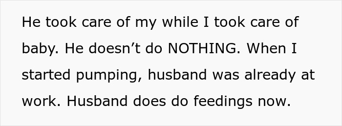 Text discussing husband's role in feeding infant, addressing taking care dilemma. Text discussing husband's role in feeding infant, addressing taking care dilemma.