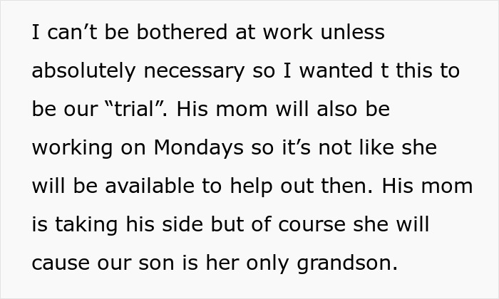 Text message discussing difficulty in balancing work with taking care of infant son without husband's help. Text message discussing difficulty in balancing work with taking care of infant son without husband's help.