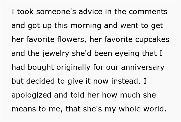 Text describing a husband's apology gesture after newborn misunderstanding with his wife. Text describing a husband's apology gesture after newborn misunderstanding with his wife.