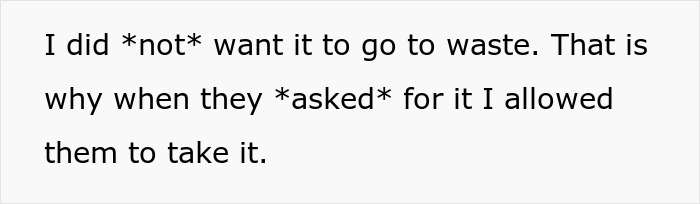 Text excerpt discussing a woman's decision about a meal not going to waste. Text excerpt discussing a woman's decision about a meal not going to waste.