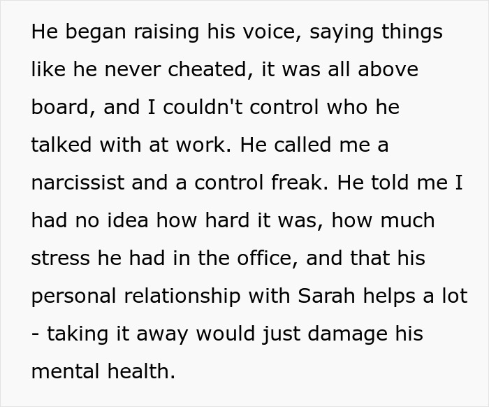 Text about tension caused by a man's close work relationship, creating feelings of alienation for his actual spouse. Text about tension caused by a man's close work relationship, creating feelings of alienation for his actual spouse.