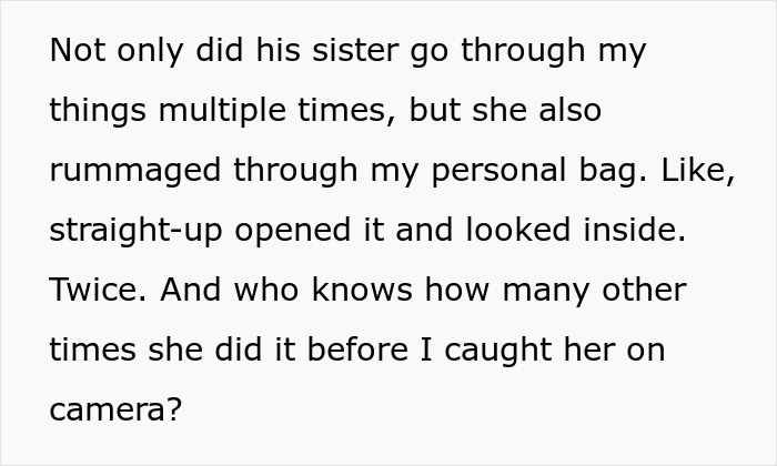 Text describing evidence of boyfriend’s sister stealing from a personal bag. Text describing evidence of boyfriend’s sister stealing from a personal bag.