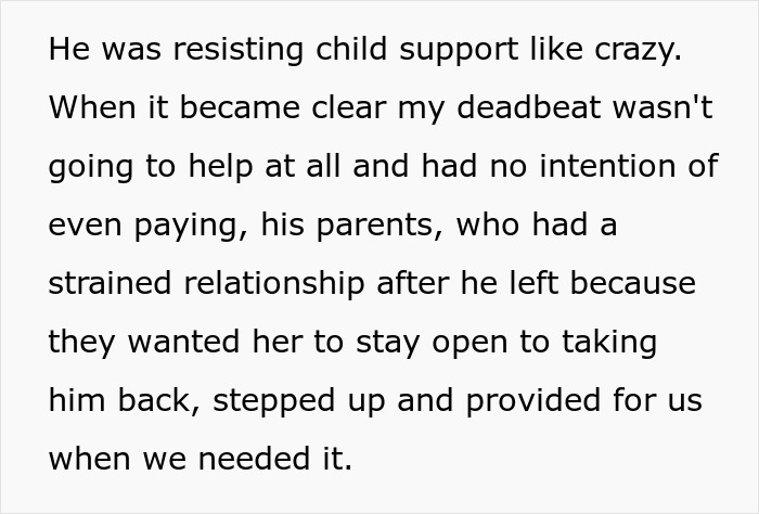 Text recounting a deadbeat father evading child support, with grandparents assisting. Text recounting a deadbeat father evading child support, with grandparents assisting.