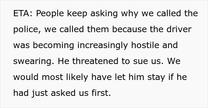 Text explaining police were called due to a man's hostility at a yard sale over a driveway dispute. Text explaining police were called due to a man's hostility at a yard sale over a driveway dispute.