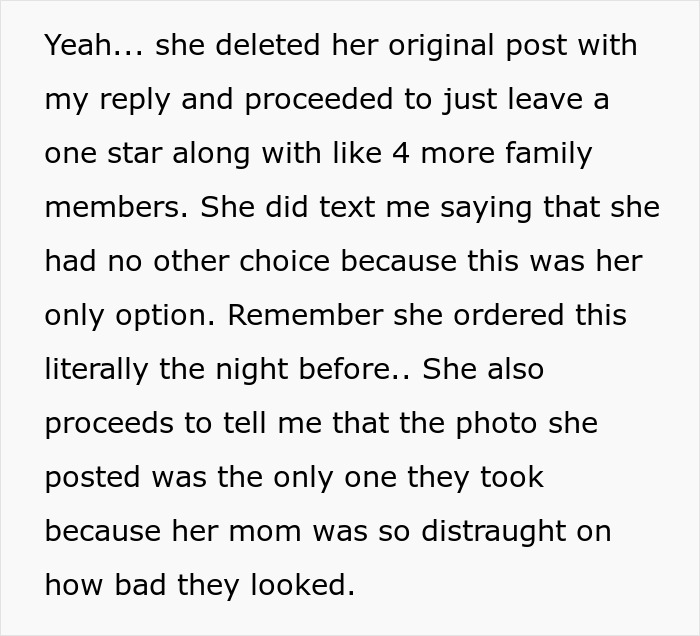 Text conversation illustrates bad reviews from entitled woman due to denied free $300 order. Text conversation illustrates bad reviews from entitled woman due to denied free $300 order.