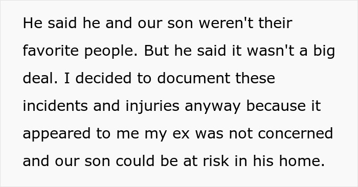Text about concerns for son's safety due to stepsiblings during a family BBQ. Text about concerns for son's safety due to stepsiblings during a family BBQ.