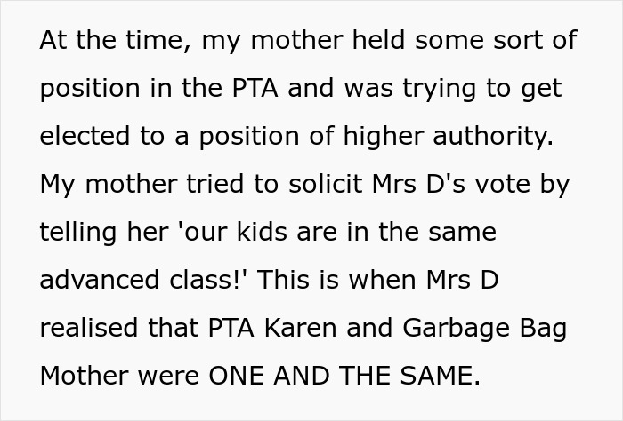 Text recounting a teen dealing with a mother seeking PTA authority, exposing deceptive tactics to a stranger. Text recounting a teen dealing with a mother seeking PTA authority, exposing deceptive tactics to a stranger.