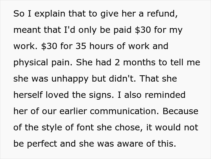 Text screenshot discussing a refund request from a dissatisfied bride months after the wedding. Text screenshot discussing a refund request from a dissatisfied bride months after the wedding.