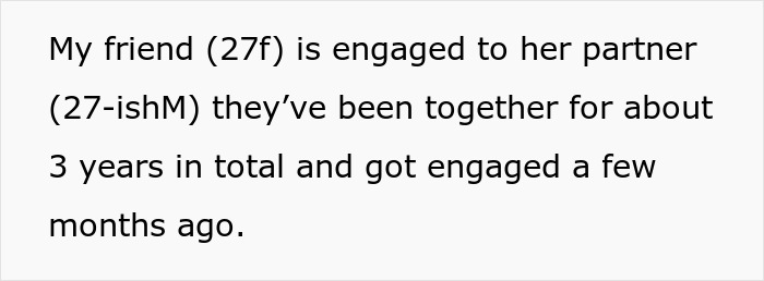 Text discussing a couple's engagement and relationship duration. Text discussing a couple's engagement and relationship duration.
