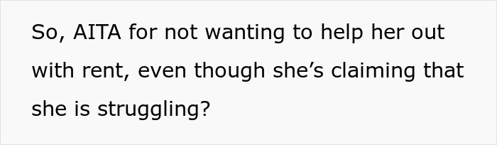 Text questioning refusal to help dad's ex-wife and son with rent amidst struggles. Text questioning refusal to help dad's ex-wife and son with rent amidst struggles.