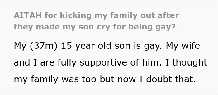Text discussing supportive parents of gay son facing family disappointment. Text discussing supportive parents of gay son facing family disappointment.