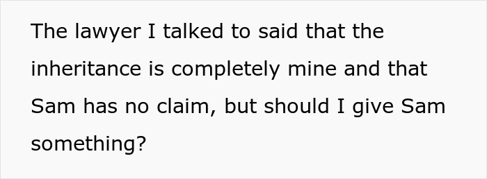 Text questioning if inheritance should be shared with a friend's daughter. Text questioning if inheritance should be shared with a friend's daughter.