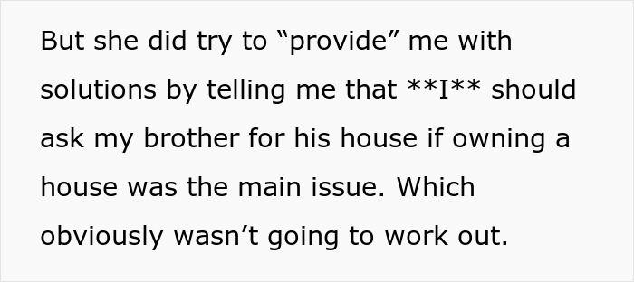 Text about inheritance issues, woman advised to ask brother for house, highlighting family tensions. Text about inheritance issues, woman advised to ask brother for house, highlighting family tensions.