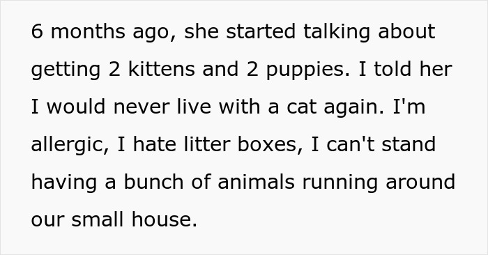 Text about discomfort with cats and allergies, expressing frustration about having pets in a small house. Text about discomfort with cats and allergies, expressing frustration about having pets in a small house.