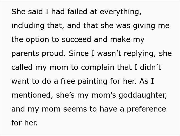 Text conversation revealing tension over a free painting and influencer’s demands. Text conversation revealing tension over a free painting and influencer’s demands.