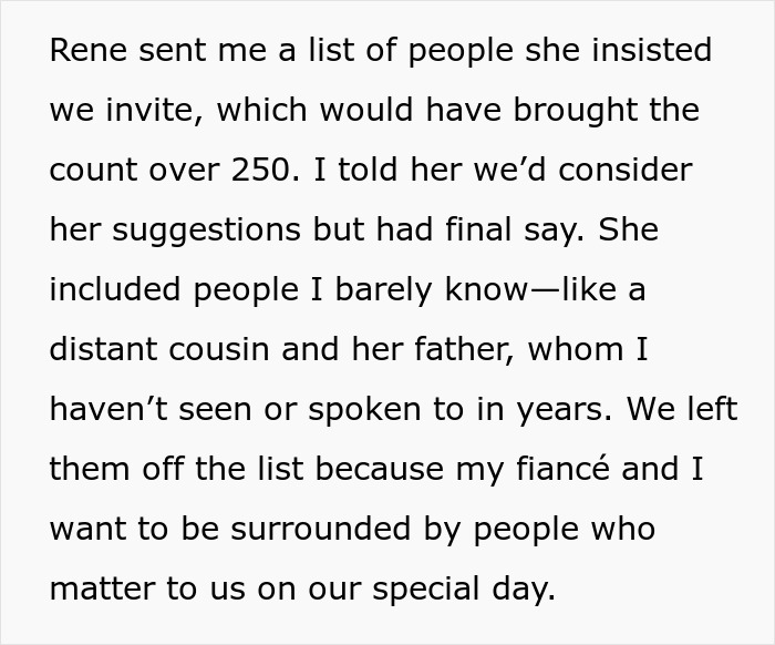 Text describing a conflict over wedding guest list, highlighting a dad choosing his wife over his daughter. Text describing a conflict over wedding guest list, highlighting a dad choosing his wife over his daughter.
