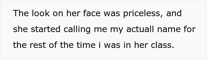 Text about a student's revenge on teacher over name pronunciation, showing a priceless reaction. Text about a student's revenge on teacher over name pronunciation, showing a priceless reaction.