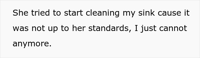 Text about a mom feeling it's okay to let herself into her daughter's home, mentioning cleaning standards. Text about a mom feeling it's okay to let herself into her daughter's home, mentioning cleaning standards.