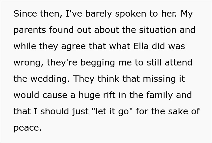 Text conversation about family disagreement regarding a wedding. Text conversation about family disagreement regarding a wedding.