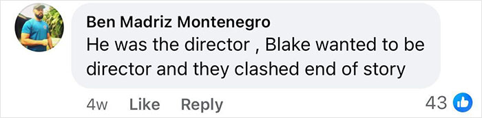Comment by Ben Madriz Montenegro mentioning director clash related to fat-shaming accusations against Baldoni. Comment by Ben Madriz Montenegro mentioning director clash related to fat-shaming accusations against Baldoni.