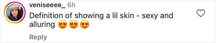 Comment praising stylish dressing, described as "sexy and alluring" with heart-eye emojis. Comment praising stylish dressing, described as "sexy and alluring" with heart-eye emojis.