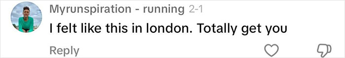 Comment about feeling scared while walking home alone in London, relating to a woman's journey in NYC. Comment about feeling scared while walking home alone in London, relating to a woman's journey in NYC.