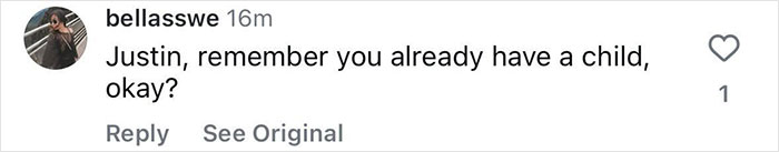 Comment mentioning Justin Bieber, reminding him about parenting. Comment mentioning Justin Bieber, reminding him about parenting.