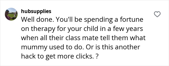 Comment criticizing Bonnie Blue's decision to give birth live, referencing child's future therapy. Comment criticizing Bonnie Blue's decision to give birth live, referencing child's future therapy.