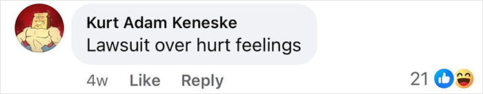 Screenshot of a comment saying "Lawsuit over hurt feelings," related to texts casting doubt on fat-shaming claims. Screenshot of a comment saying "Lawsuit over hurt feelings," related to texts casting doubt on fat-shaming claims.