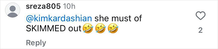 Instagram comment about Kim Kardashian with laughing emojis. Instagram comment about Kim Kardashian with laughing emojis.