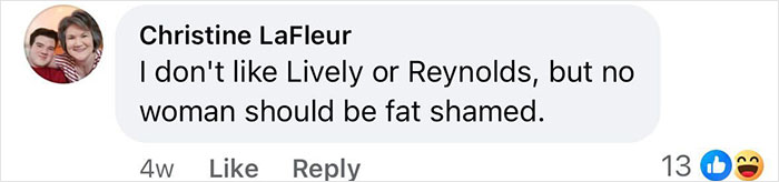 Comment discussing fat-shaming accusations against Baldoni, mentioning Lively and Reynolds. Comment discussing fat-shaming accusations against Baldoni, mentioning Lively and Reynolds.