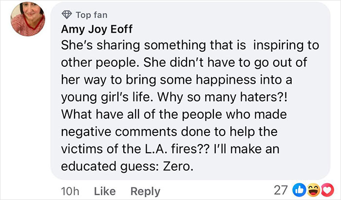 Facebook comment defending Meghan Markle and her charity efforts amidst criticism. Facebook comment defending Meghan Markle and her charity efforts amidst criticism.