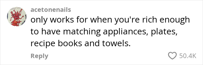 Comment on a kitchen transformation highlighting matching appliances and decor with 50.4K likes. Comment on a kitchen transformation highlighting matching appliances and decor with 50.4K likes.