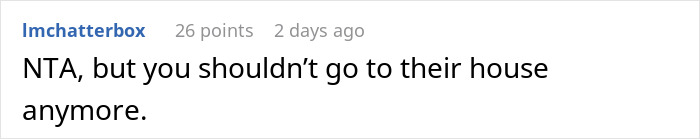Reddit comment discussing someone not being at fault, advising against visiting a certain house. Reddit comment discussing someone not being at fault, advising against visiting a certain house.