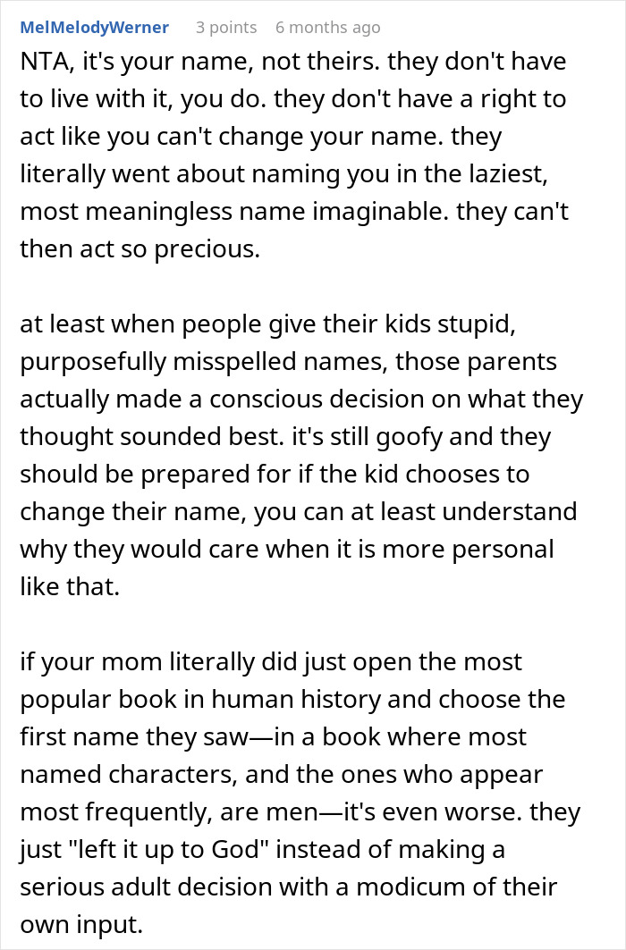 Reddit comment discussing unusual names from random Bible words. Reddit comment discussing unusual names from random Bible words.