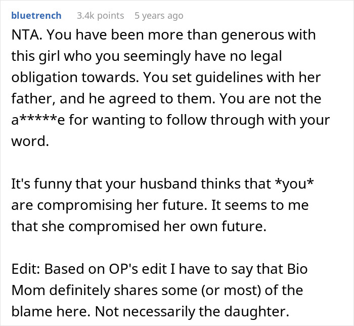 Reddit comment discussing teen mom's decision impacting college fund and family dynamics. Reddit comment discussing teen mom's decision impacting college fund and family dynamics.