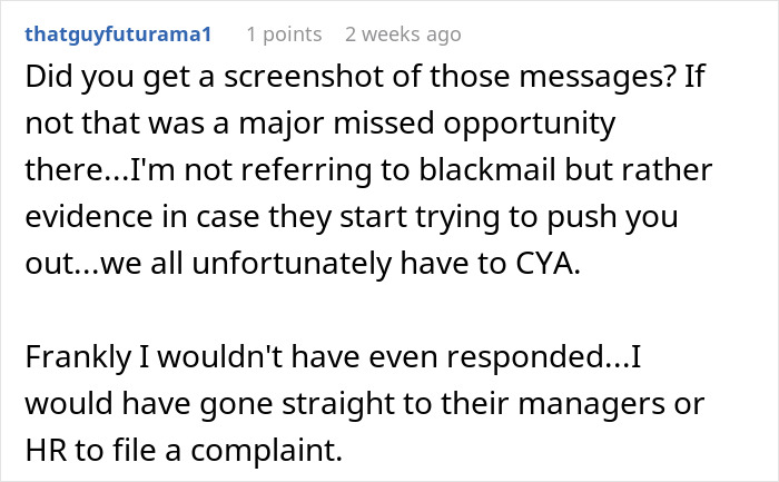 Text exchange about a screenshot for evidence in dealing with patronizing managers in a group chat. Text exchange about a screenshot for evidence in dealing with patronizing managers in a group chat.