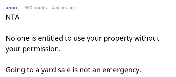 Text screenshot discussing yard sale, property rights, and emergencies. Text screenshot discussing yard sale, property rights, and emergencies.