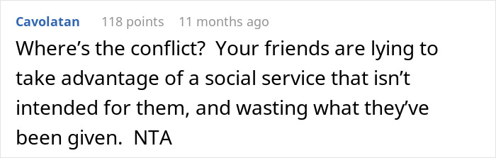 Comment discussing friends lying about income and wasting food from the food bank. Comment discussing friends lying about income and wasting food from the food bank.