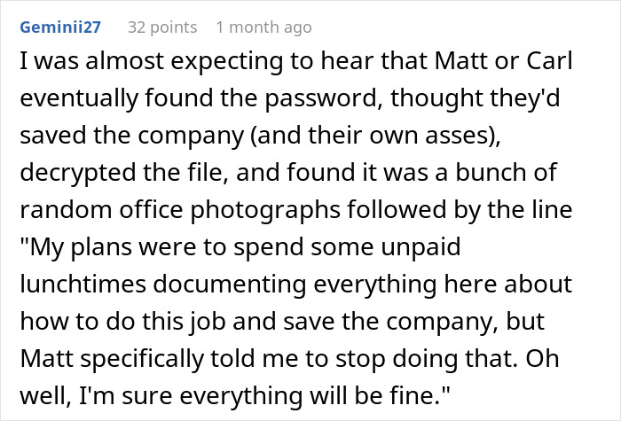 Comment discussing company structure changes and staff issues by an entitled boss. Comment discussing company structure changes and staff issues by an entitled boss.