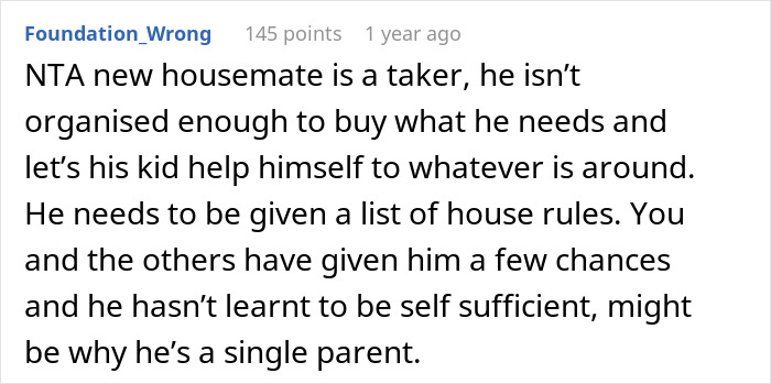 Text comment about a roommate struggle with a 7-year-old's food allergies and house rules. Text comment about a roommate struggle with a 7-year-old's food allergies and house rules.
