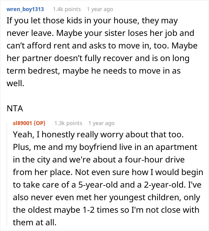 Reddit exchange discussing a woman's refusal to rebook a costly trip, citing concerns about her sister's request for help. Reddit exchange discussing a woman's refusal to rebook a costly trip, citing concerns about her sister's request for help.