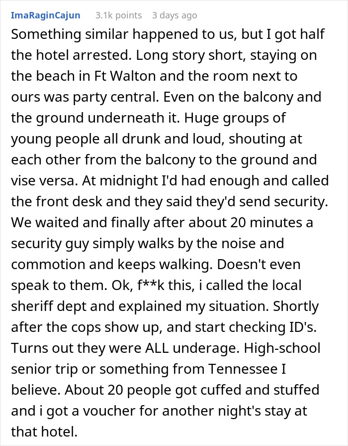 Text story of hotel room neighbors causing disturbance after partying too hard. Text story of hotel room neighbors causing disturbance after partying too hard.