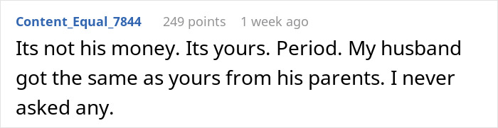 Comment discussing relationship and inheritance, emphasizing personal ownership of money. Comment discussing relationship and inheritance, emphasizing personal ownership of money.
