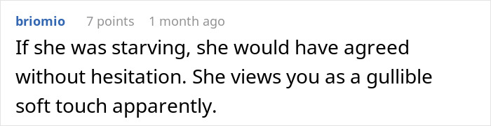 Comment discussing groceries and perception of a soft touch, related to Dollar Tree. Comment discussing groceries and perception of a soft touch, related to Dollar Tree.
