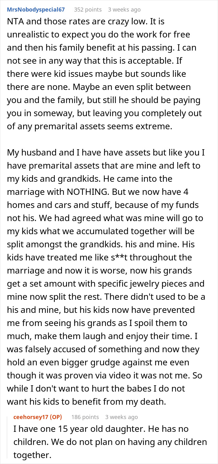 Reddit discussion about excluding partner from will and consequences on property remodeling decision. Reddit discussion about excluding partner from will and consequences on property remodeling decision.